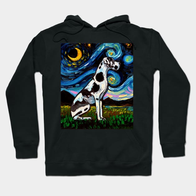 Great Dane Harlequin Night Hoodie by sagittariusgallery